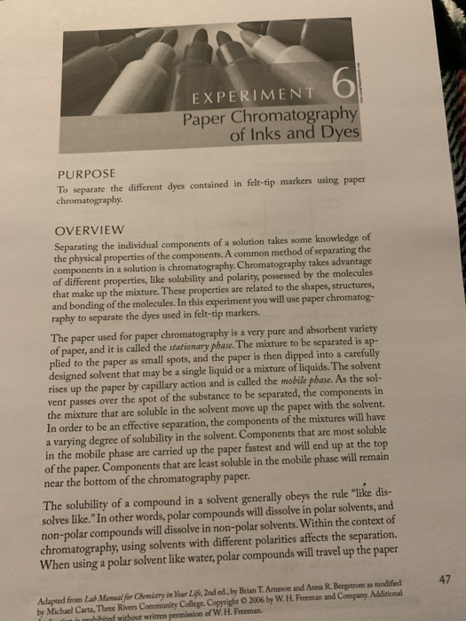 EXPERIMENT Paper Chromatography of Inks and Dyes | Chegg.com