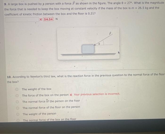 Solved 9. A large box is pushed by a person with a force F | Chegg.com