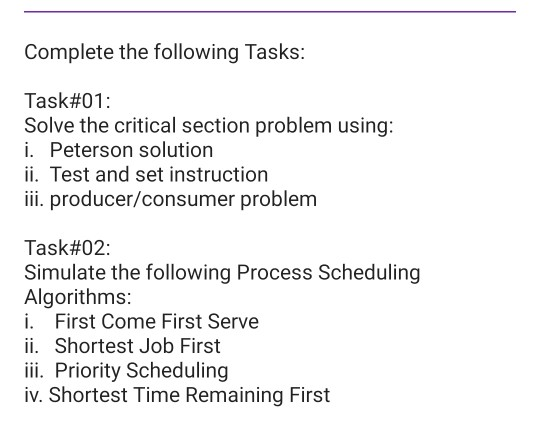 Solved Complete The Following Tasks: Task#01: Solve The | Chegg.com