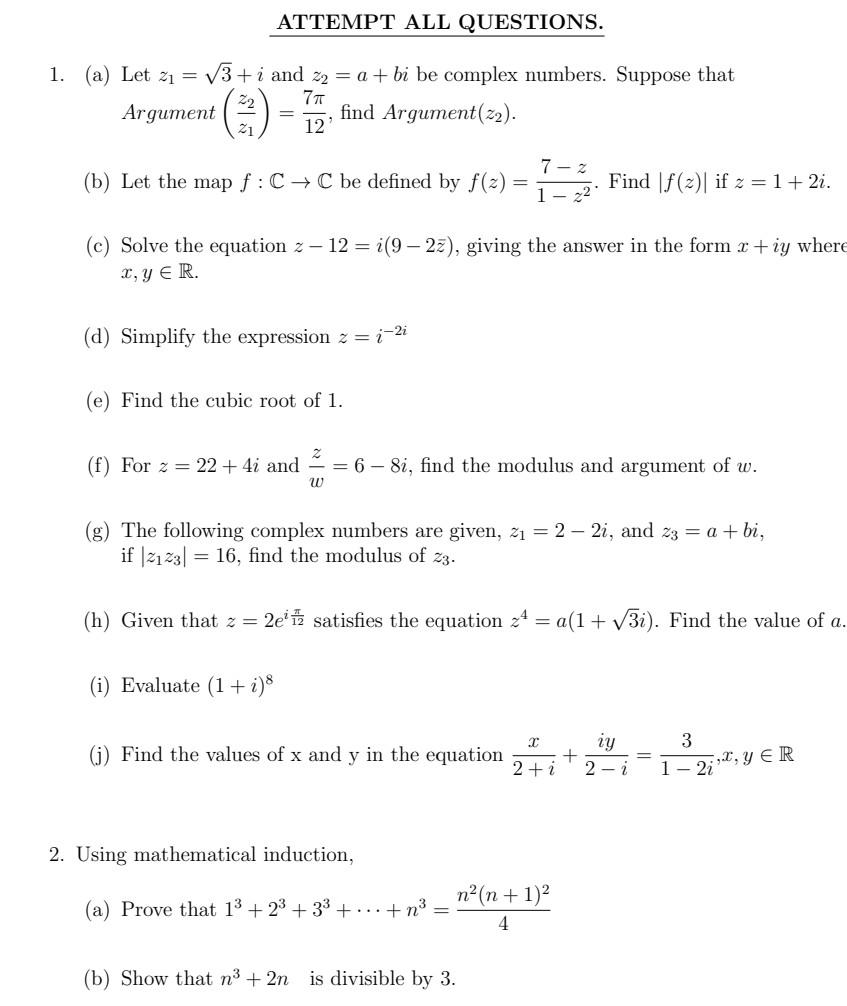 Solved 1 A Let Z1 3 I And Z2 A Bi Be Complex Numbers