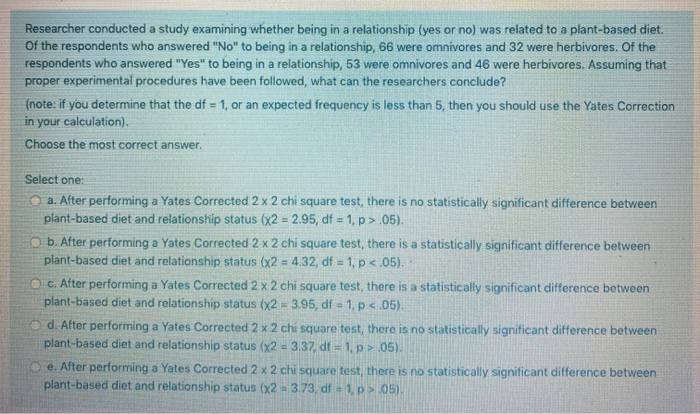 Solved Researcher conducted a study examining whether being | Chegg.com