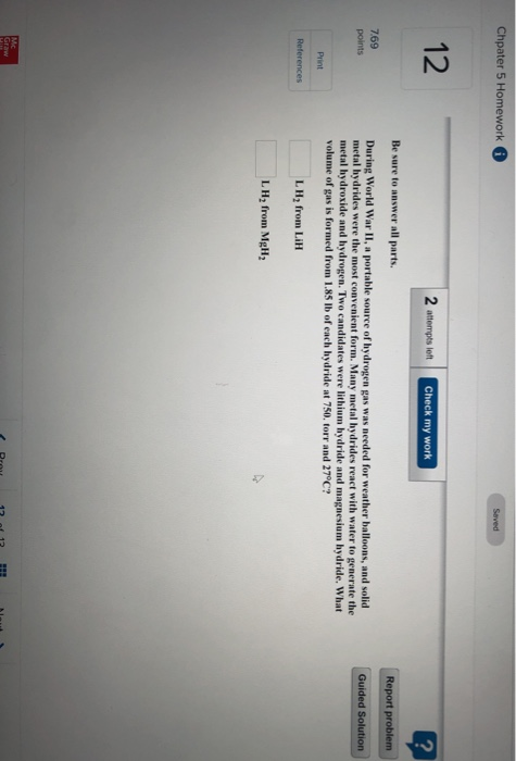 Solved Chpater 5 Homework Saved - 12 2 Attempts Left Check | Chegg.com