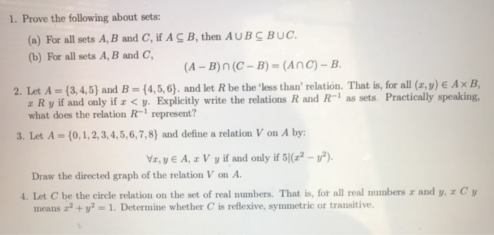 Solved 1. Prove The Following About Sets: (a) For All Sets | Chegg.com