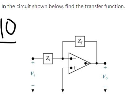 Solved In the circuit shown below, find the transfer | Chegg.com