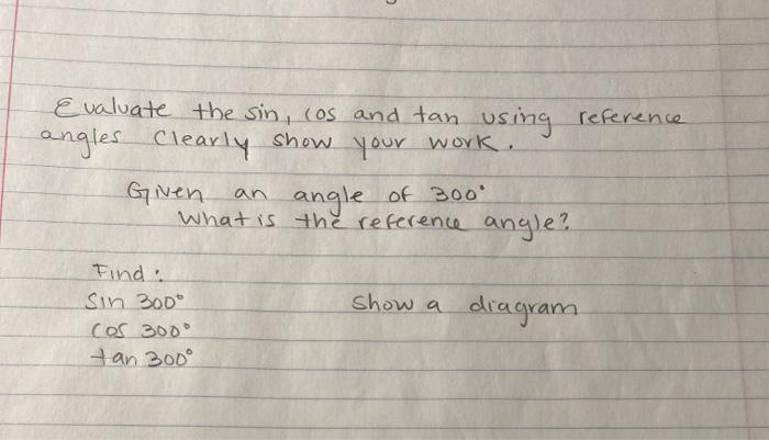 Solved Evaluate the sin, cos and tan using reference angles | Chegg.com