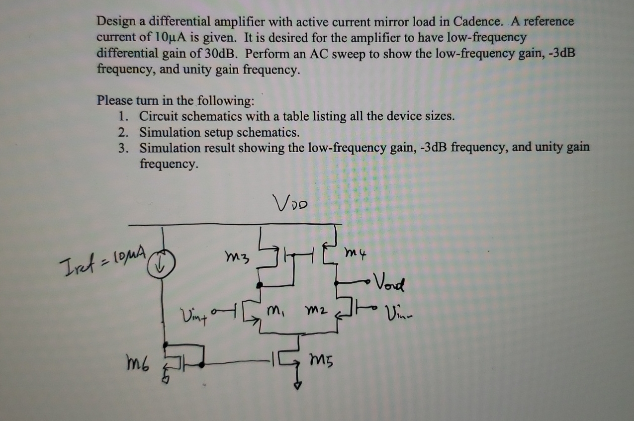 Solved Design a differential amplifier with active current | Chegg.com