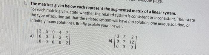 Solved page, 1. The matrices given below each represent the | Chegg.com