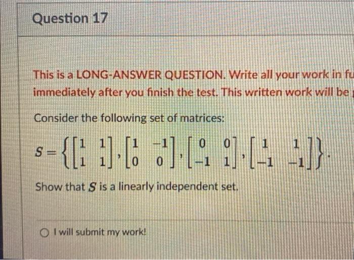 Solved Question 17 This is a LONG-ANSWER QUESTION. Write all | Chegg.com