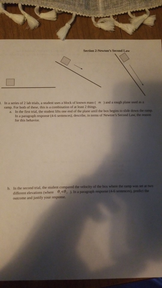 Solved Section 2-Newton's Second Law 5. In a series of 2 lab | Chegg.com