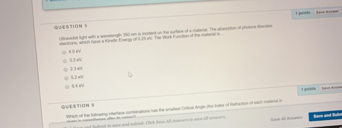 Solved 1 points Save Answer QUESTION 5 Ultraviolet light | Chegg.com