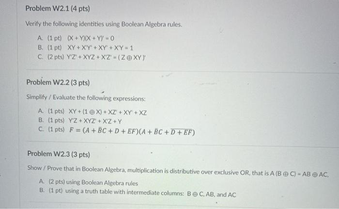 Solved Verify The Following Identities Using Boolean Algebra | Chegg.com