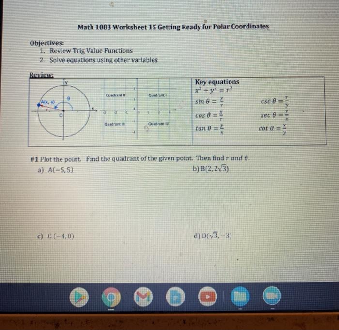 Solved Math 1083 Worksheet 15 Getting Ready For Polar