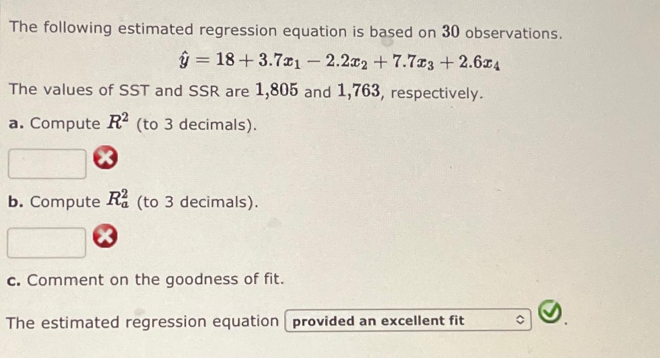 Solved The Following Estimated Regression Equation Is Based