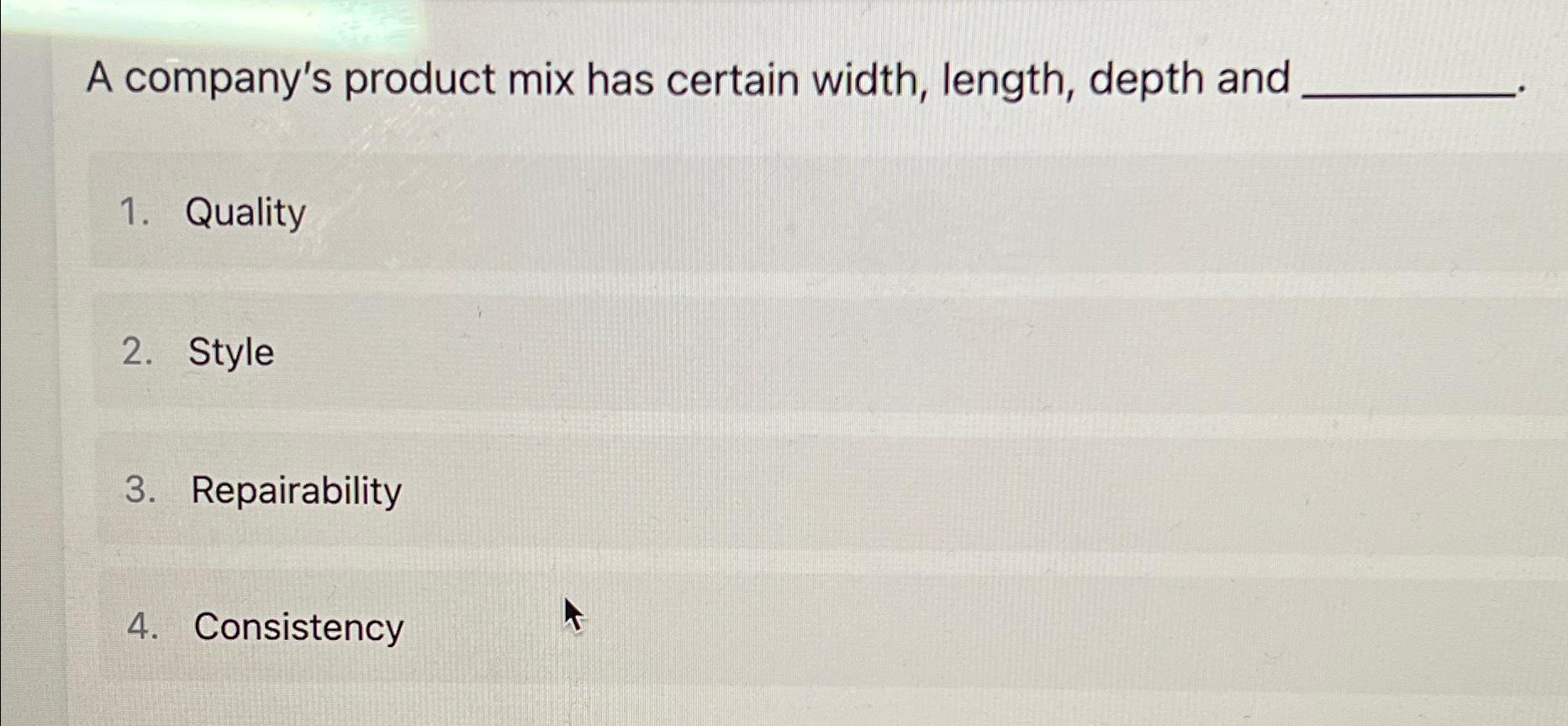 Solved A company's product mix has certain width, length, | Chegg.com