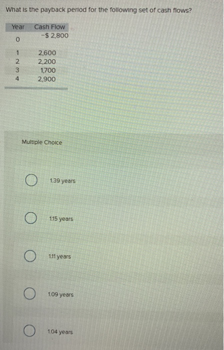 Solved What Is The Payback Period For The Following Set Of Chegg