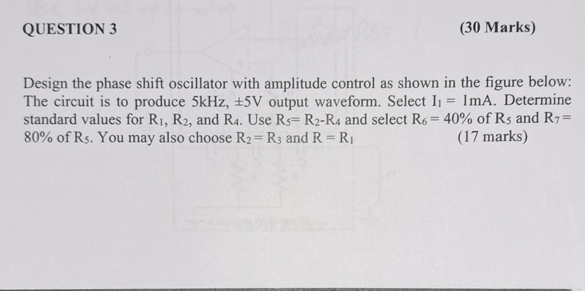 Solved Design the phase shift oscillator with amplitude | Chegg.com
