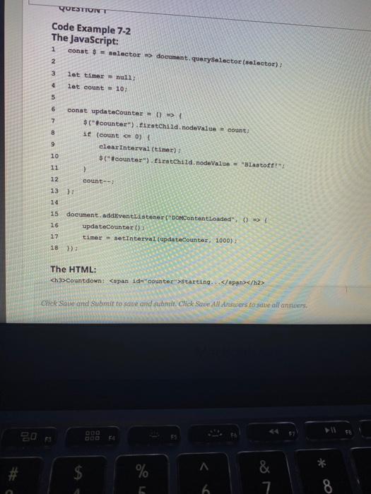 Solved QUESTTUNT Code Example 7-2 The JavaScript: const $ = | Chegg.com