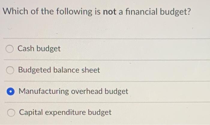 Solved Which Of The Following Is Not A Financial Budget? | Chegg.com