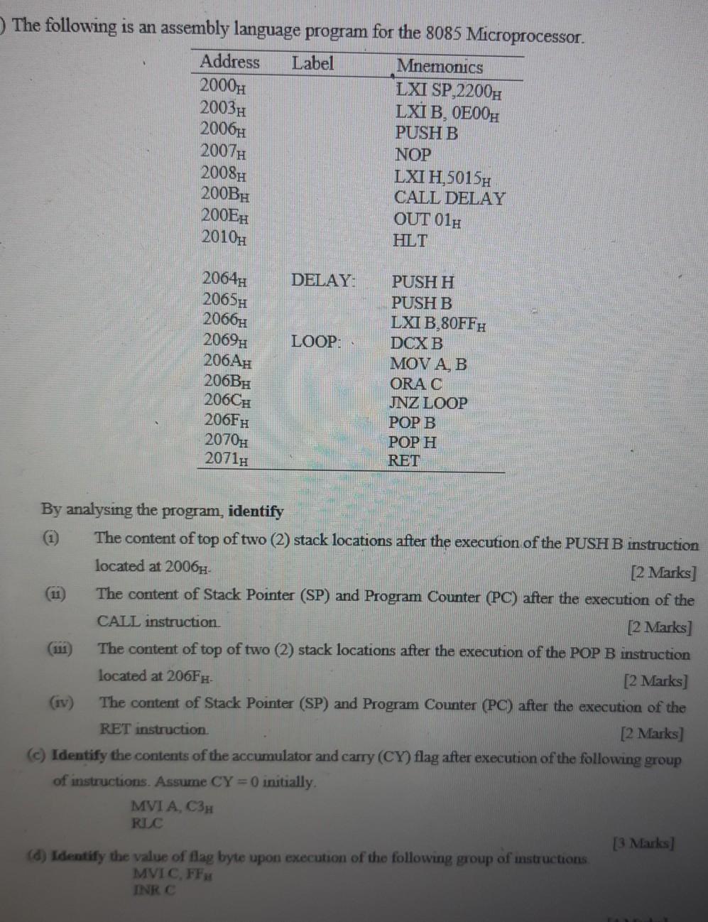 Solved The following is an assembly language program for the | Chegg.com