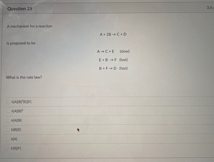 Solved Question 23 3.6 pts For the reaction: 2A + B C +D a | Chegg.com