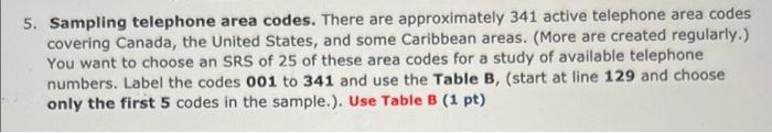 Solved 5. Sampling telephone area codes. There are | Chegg.com
