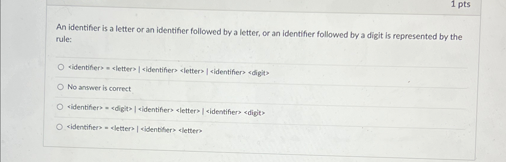 1 ﻿ptsAn identifier is a letter or an identifier | Chegg.com