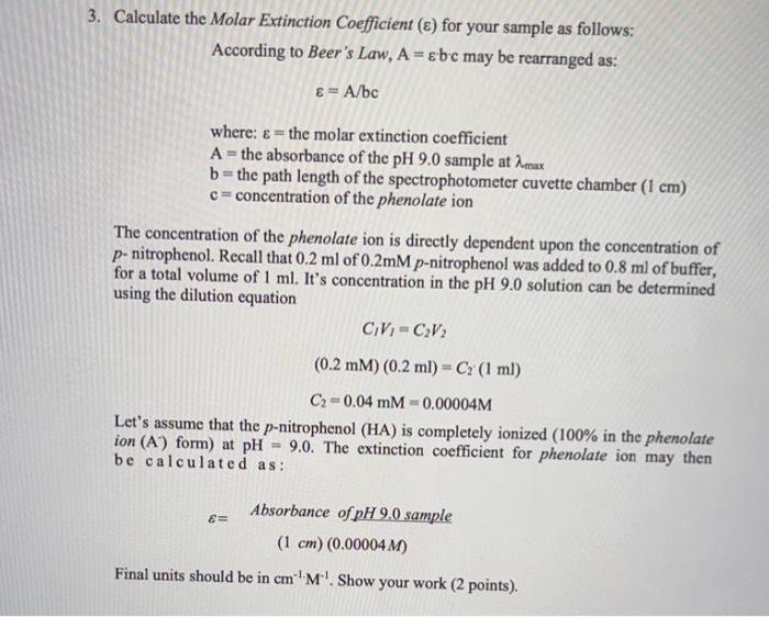 3. Calculate the Molar Extinction Coefficient (ε) for | Chegg.com