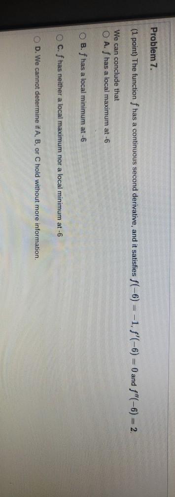 Solved Problem 7. (1 point) The function f has a continuous | Chegg.com