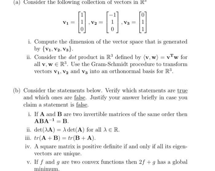 Solved a Consider the following collection of vectors in Chegg