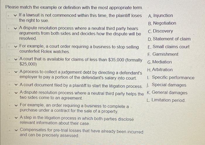 Solved Please match the example or definition with the most | Chegg.com 