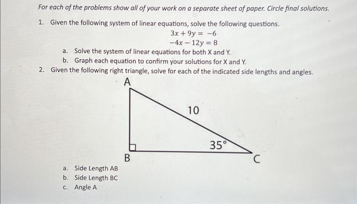 Solved For each of the problems show all of your work on a | Chegg.com