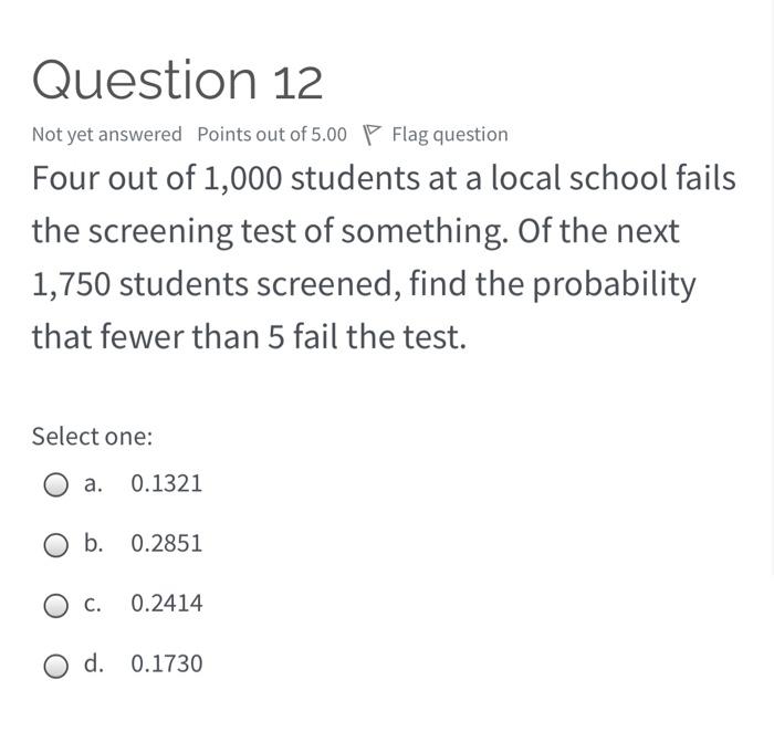 Solved Question 12 Not yet answered Points out of 5.00 P | Chegg.com