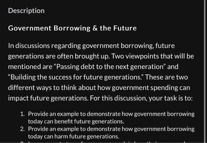 Solved Description Government Borrowing \& The Future In | Chegg.com