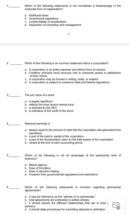 Solved Which Of The Following Statements Is Not Considere Chegg Com