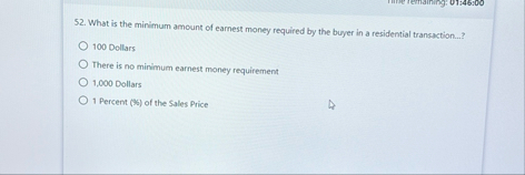 Solved What is the minimum amount of earnest money required | Chegg.com