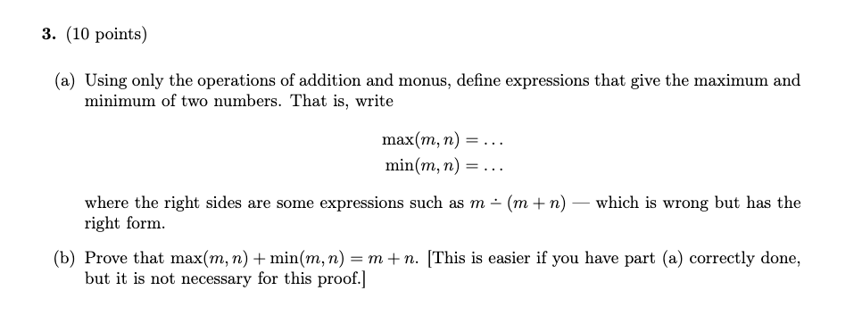 Solved (10 ﻿points)(a) ﻿Using only the operations of | Chegg.com