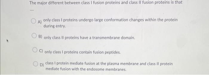 Solved The major different between class I fusion proteins | Chegg.com