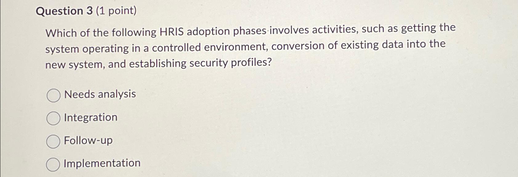 Solved Question 3 (1 ﻿point)Which of the following HRIS | Chegg.com