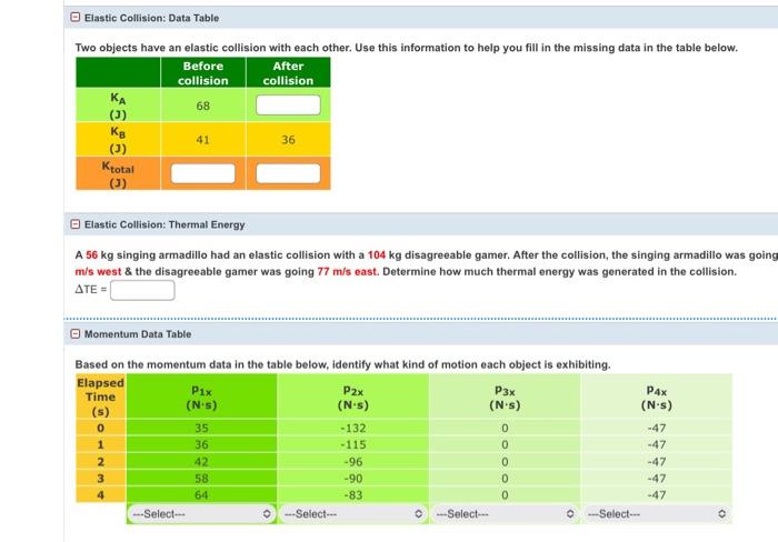 Solved Elastic Collision: Data Table Two objects have an | Chegg.com