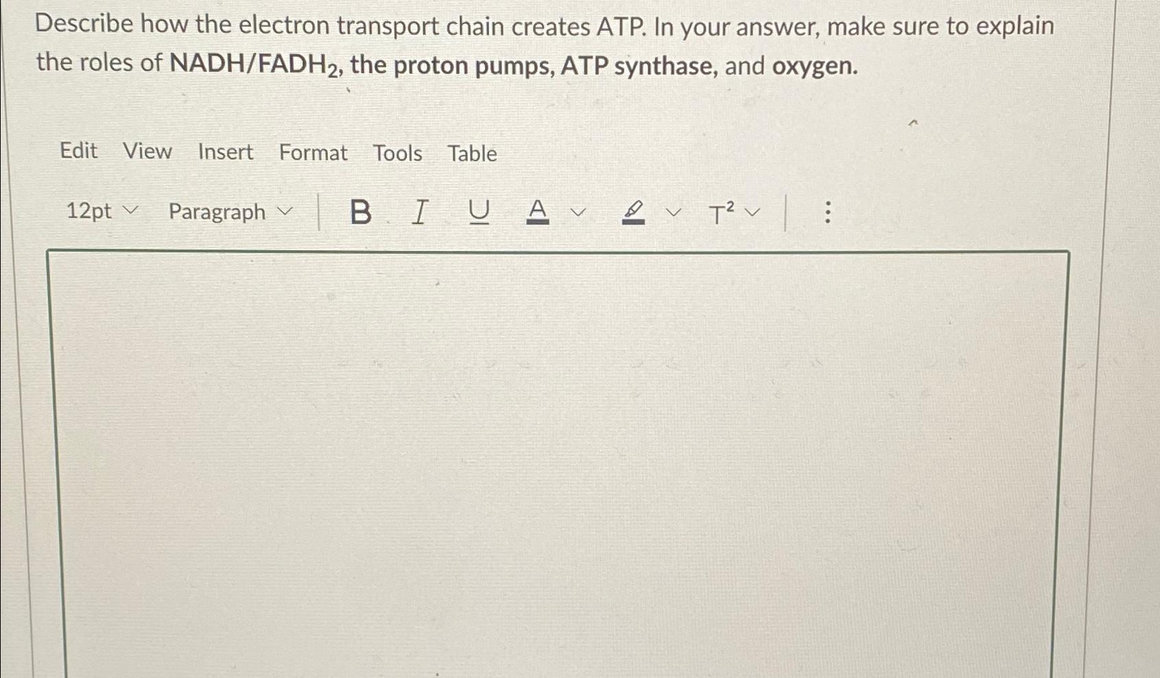 Solved Describe how the electron transport chain creates | Chegg.com