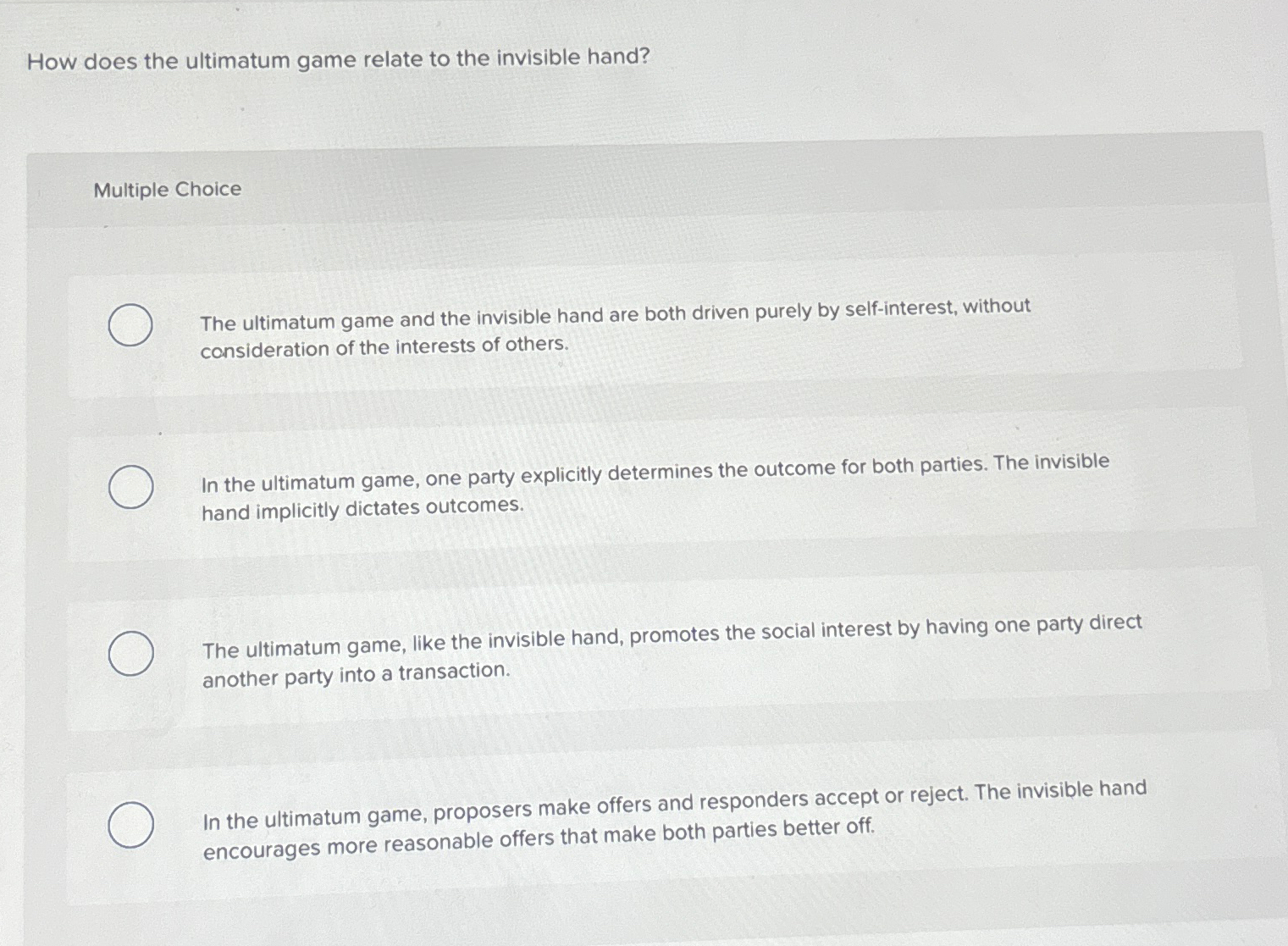 Solved How does the ultimatum game relate to the invisible | Chegg.com