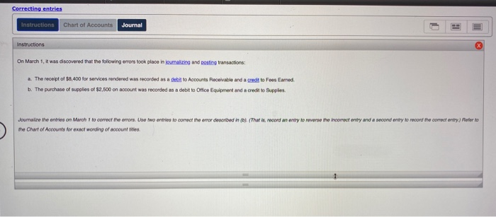 Solved Correcting entries Instructions Chart of Accounts | Chegg.com