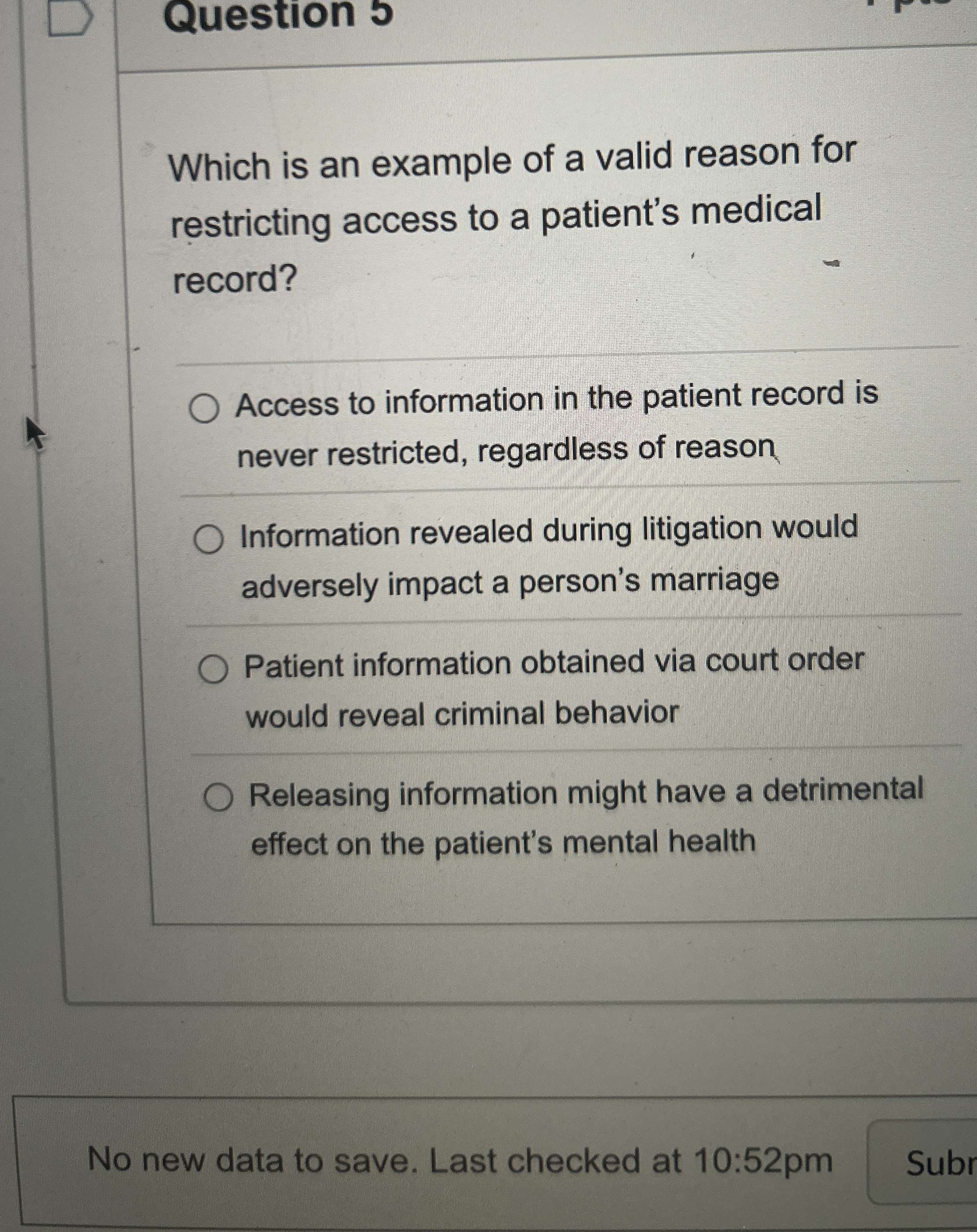 Solved Question 5Which is an example of a valid reason for | Chegg.com