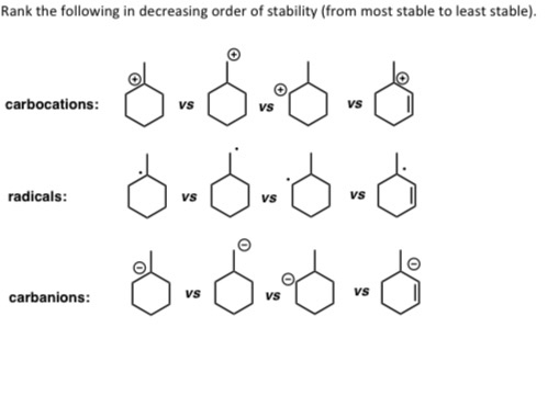 Radical Stability Ranking Example Solved Rank the following in decreasing order of stability | Chegg.com