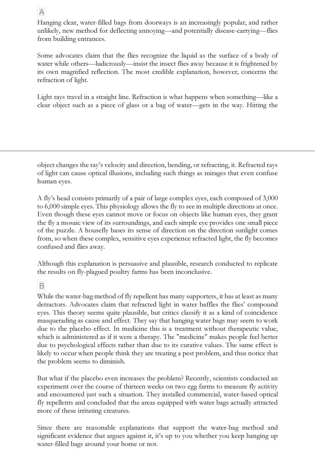 Solved A Hanging clear, waterfilled bags from doorways is