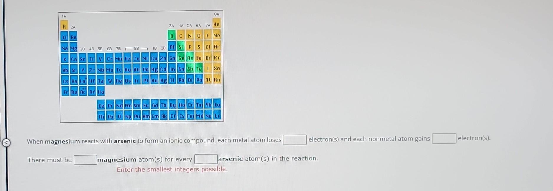 Solved When magnesium reacts with arsenic to form an ionic