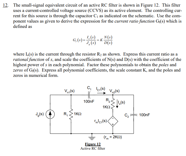 Solved The small-signal equivalent circuit of an active RC | Chegg.com