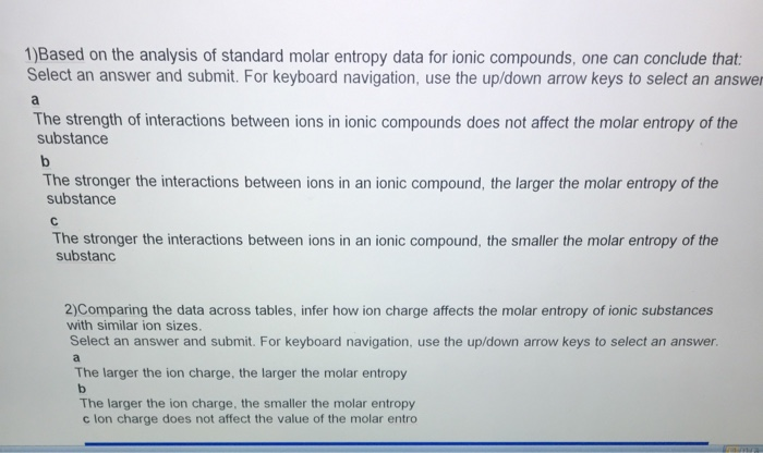Solved 1)Based on the analysis of standard molar entropy | Chegg.com