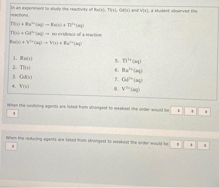Solved In an experiment to study the reactivity of Ru(s), | Chegg.com