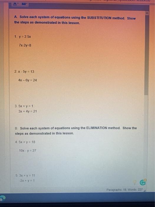 Solved A. Solve each system of equations using the | Chegg.com